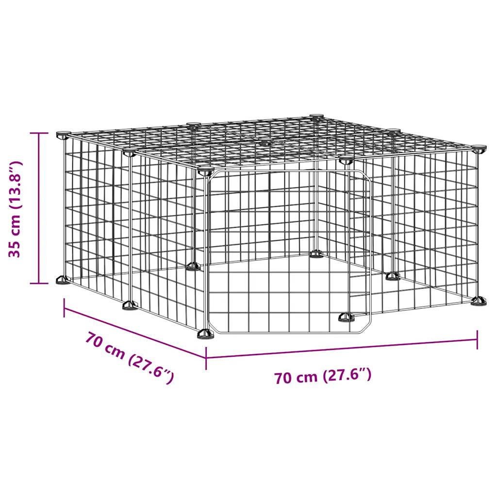 Huisdierenkooi met deur 12 panelen 35x35 cm staal zwart