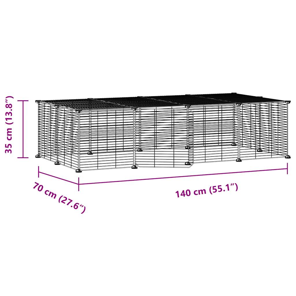 Huisdierenkooi met deur 20 panelen 35x35 cm staal zwart