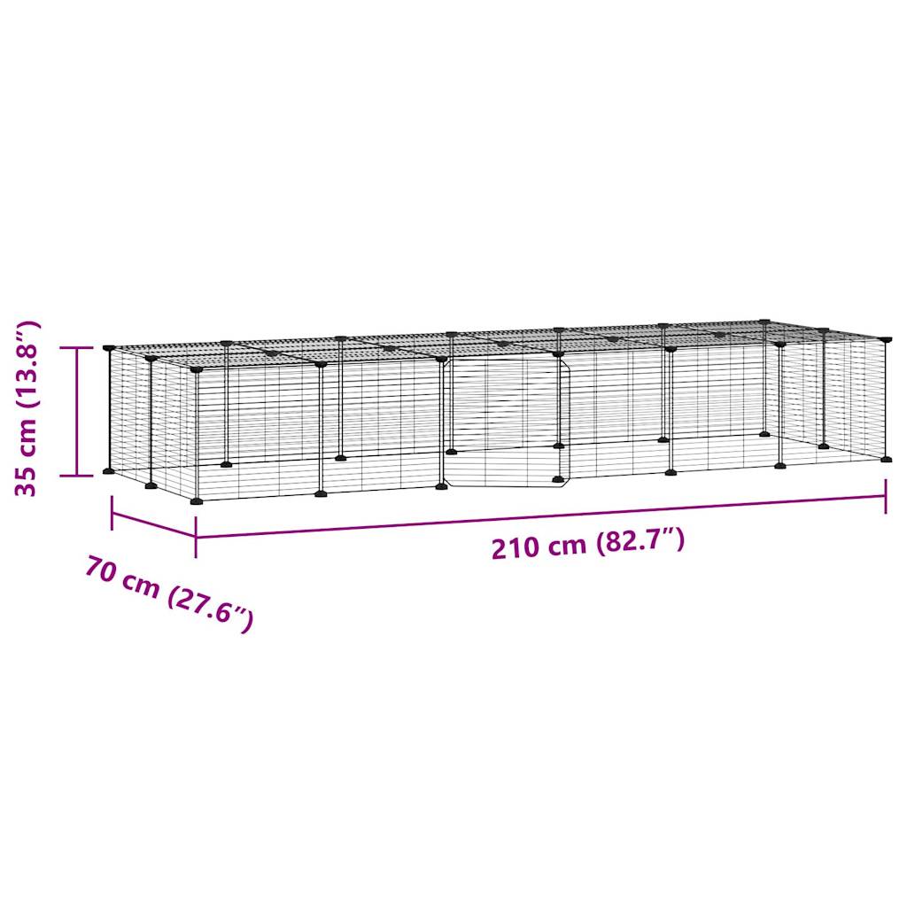 Huisdierenkooi met deur 28 panelen 35x35 cm staal zwart