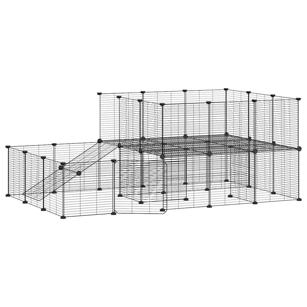 Huisdierenkooi met deur 44 panelen 35x35 cm staal zwart