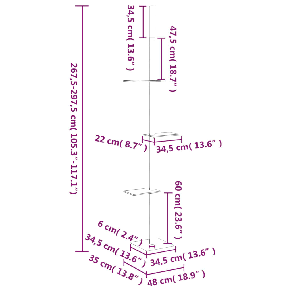 Kattenmeubel vloer tot plafond 267,5-297,5 cm donkergrijs