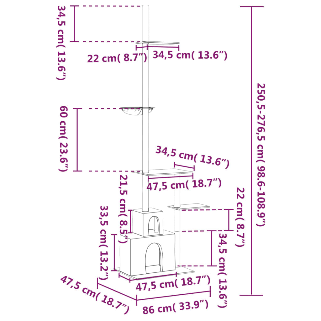 Kattenmeubel vloer tot plafond 250,5-276,5 cm lichtgrijs