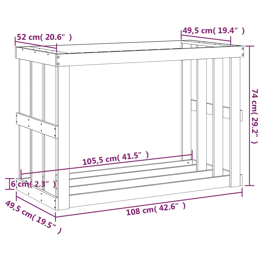 Houtblokhouder 108x52x74 cm massief grenenhout wit