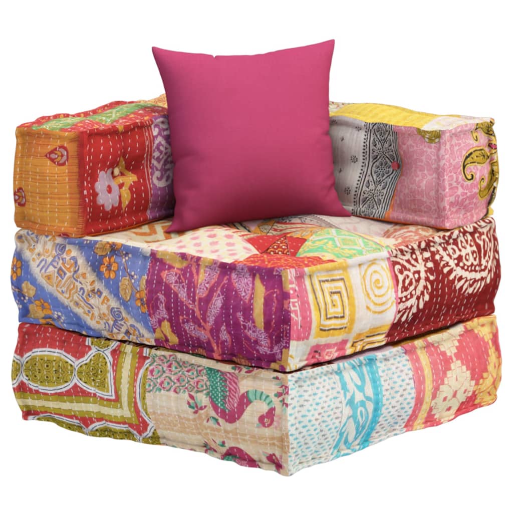 Poef modulair met kussen patchwork stof