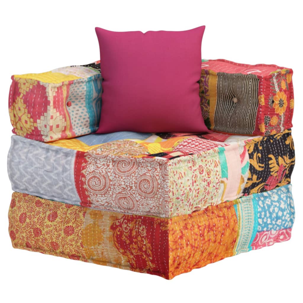 Poef modulair met kussen patchwork stof