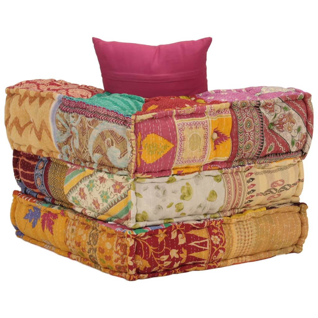 Poef modulair met kussen patchwork stof