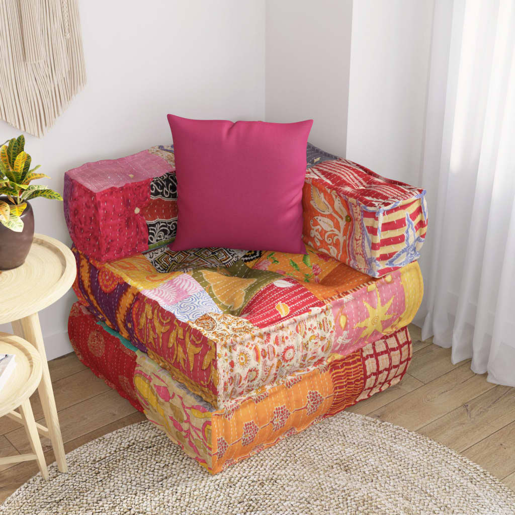 Poef modulair met kussen patchwork stof