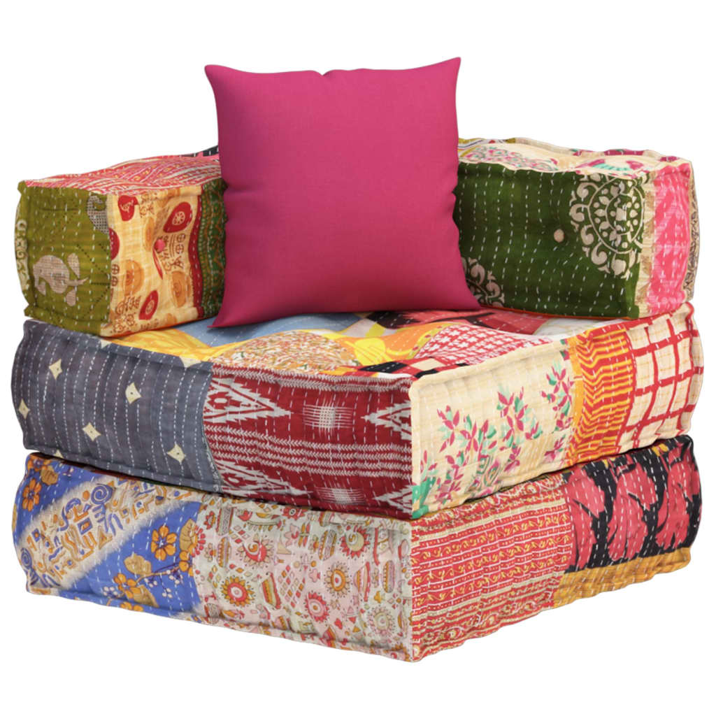 Poef modulair met kussen patchwork stof