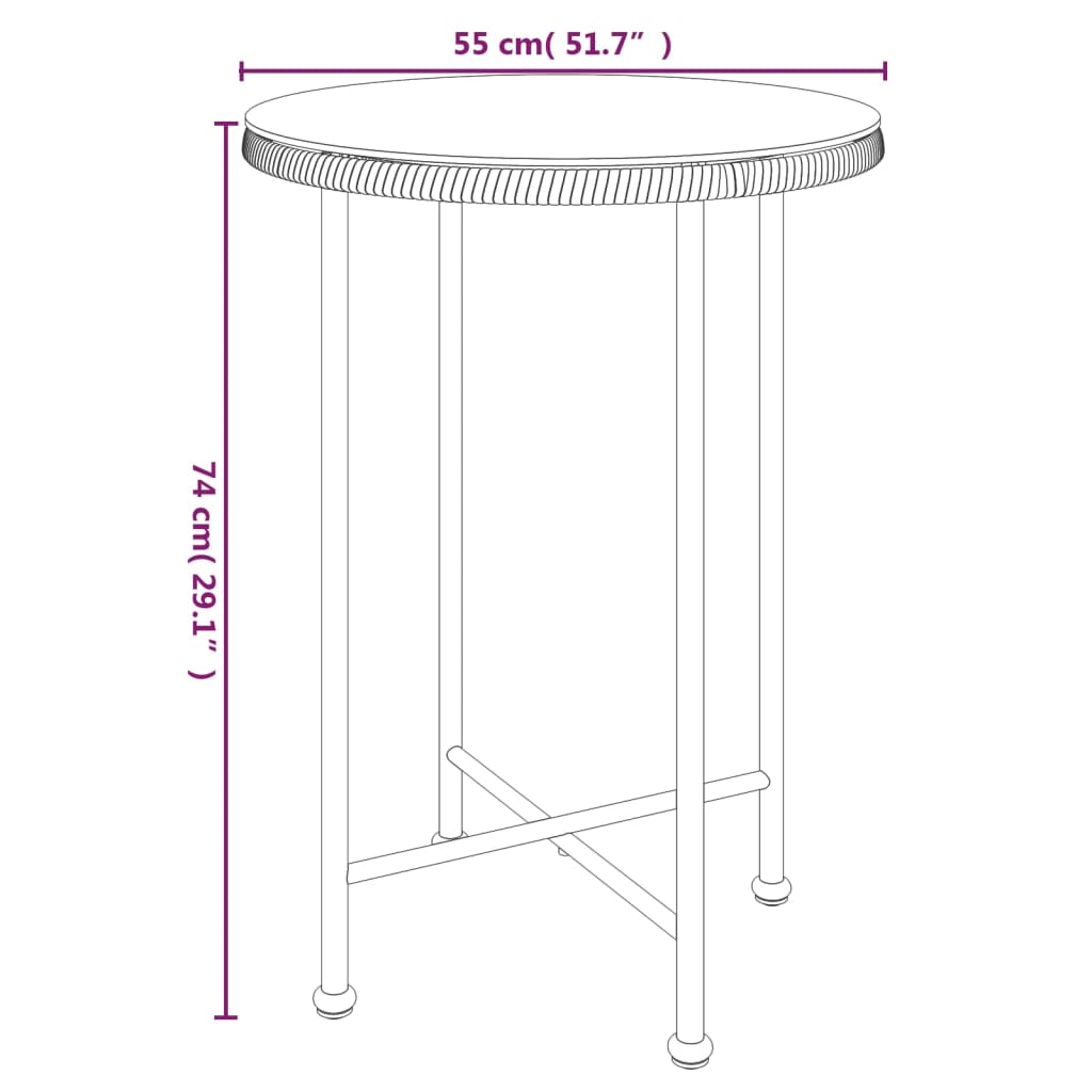 Eettafel Ø55 cm gehard glas en staal