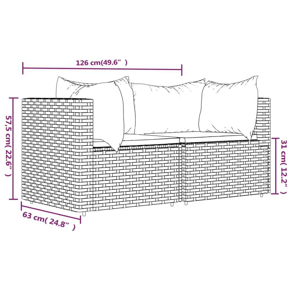 Tuinhoekbanken met kussens 2 st poly rattan grijs