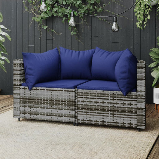 Tuinhoekbanken met kussens 2 st poly rattan grijs