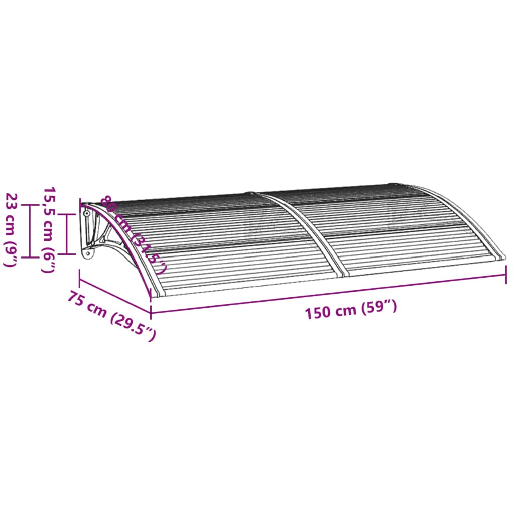 Deurluifel 150x75 cm polycarbonaat zwart en transparant