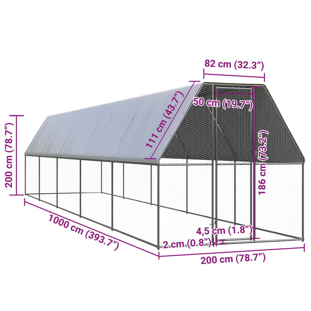 Buitenhok voor kippen 2x10x2 m gegalvaniseerd staal