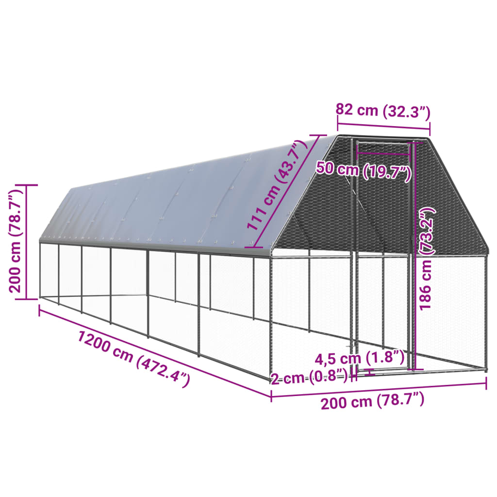 Buitenhok voor kippen 2x12x2 m gegalvaniseerd staal