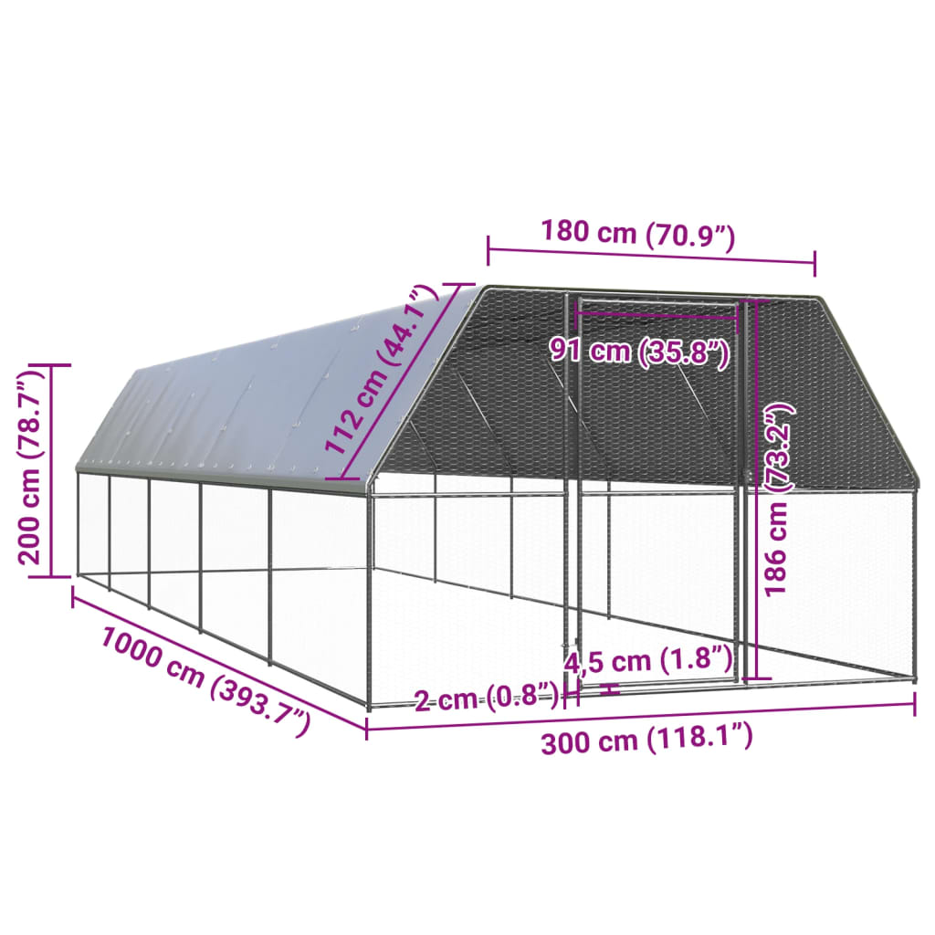 Buitenhok voor kippen 3x10x2 m gegalvaniseerd staal