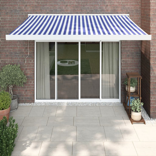 Luifel uittrekbaar 3,5x2,5 m stof en aluminium blauw en wit