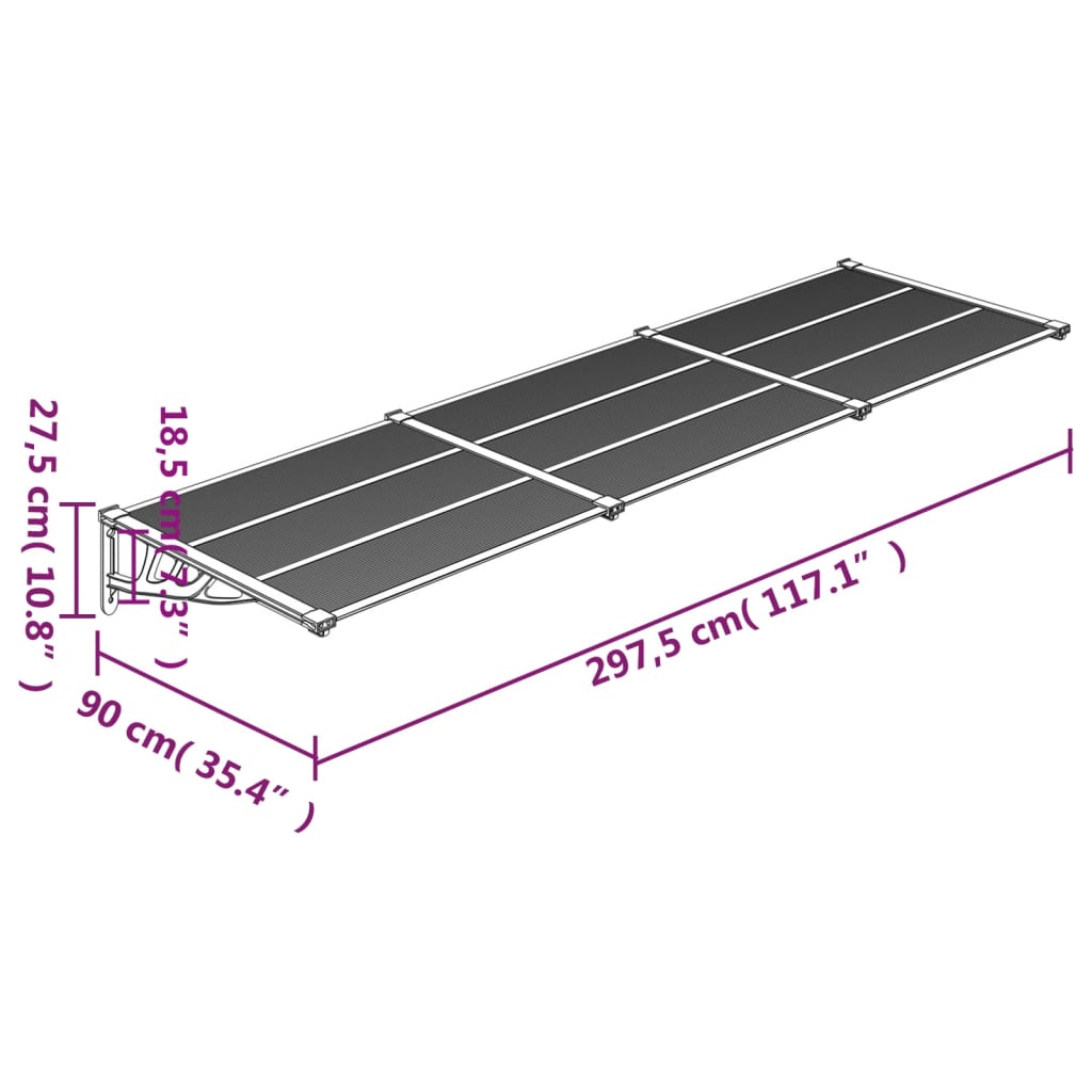 Deurluifel 297,5x90 cm polycarbonaat grijs en transparant