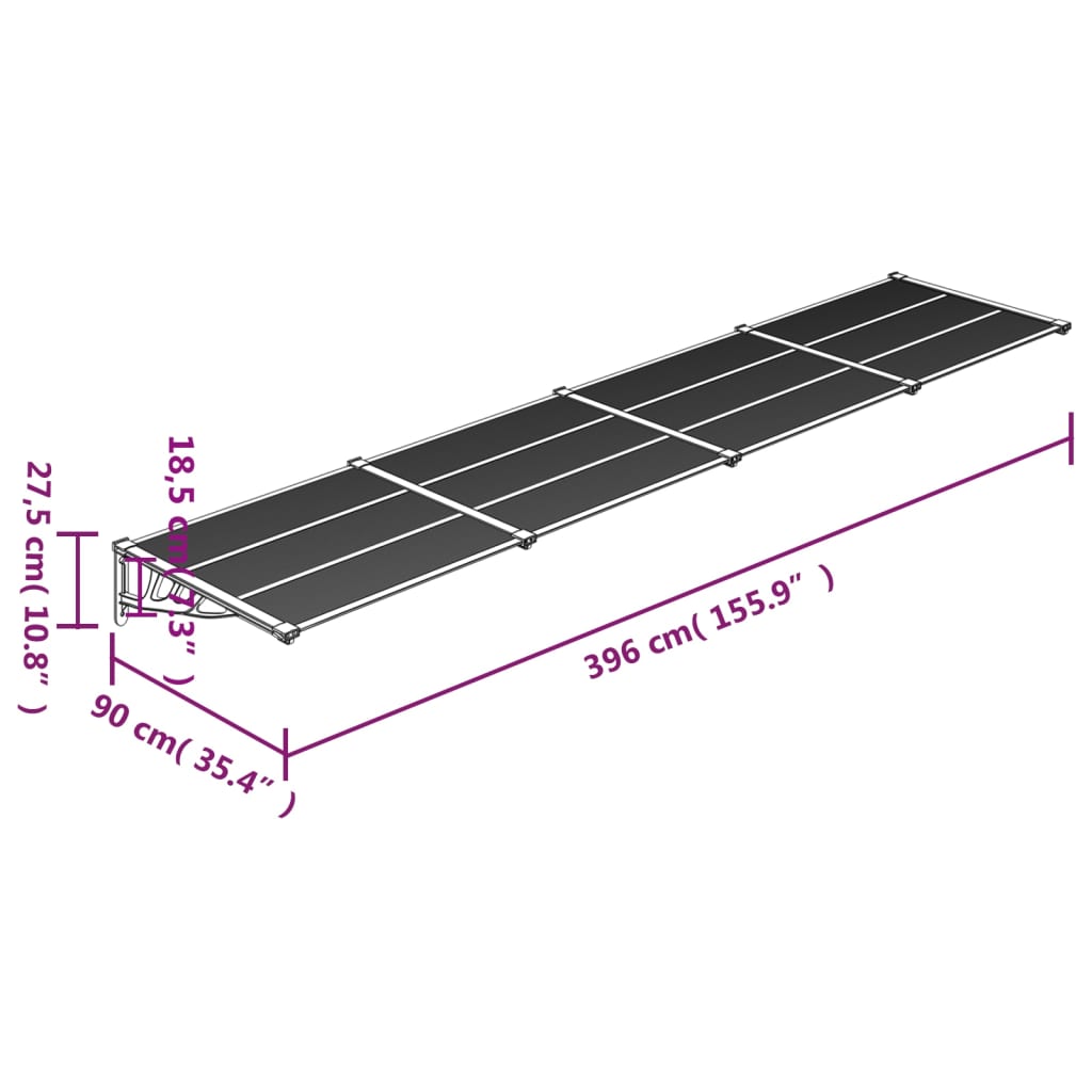 Deurluifel 396x90 cm polycarbonaat grijs en transparant