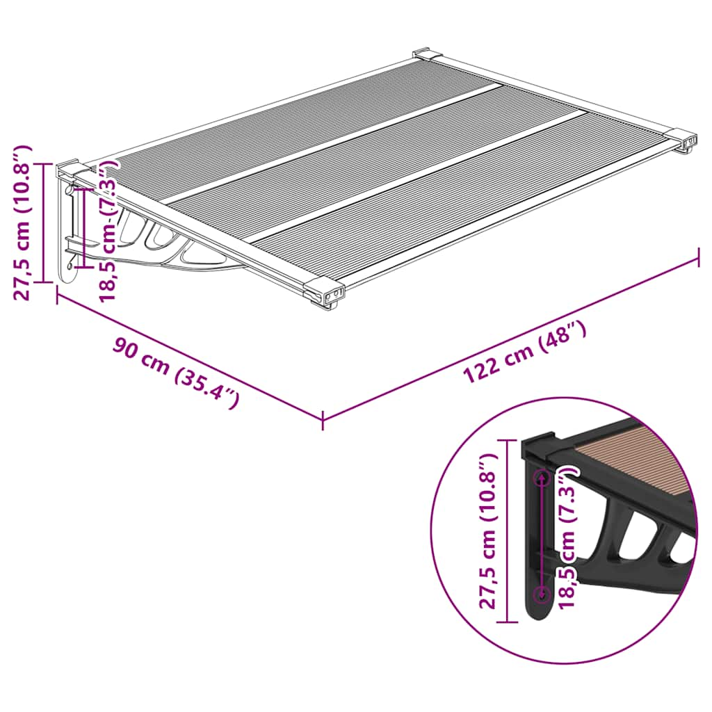 Deurluifel 122x90 cm polycarbonaat zwart