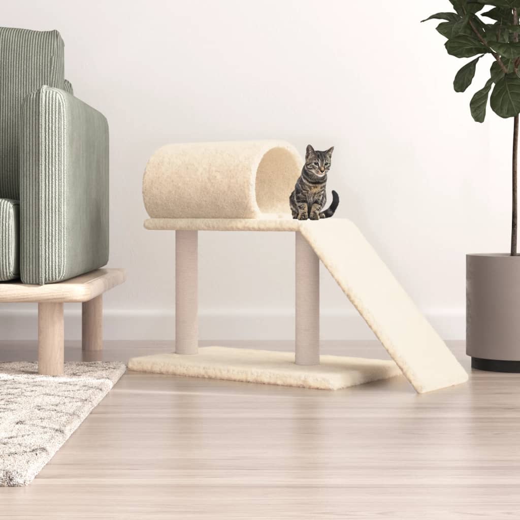 Kattenmeubel met tunnel en ladder 55,5 cm crèmekleurig