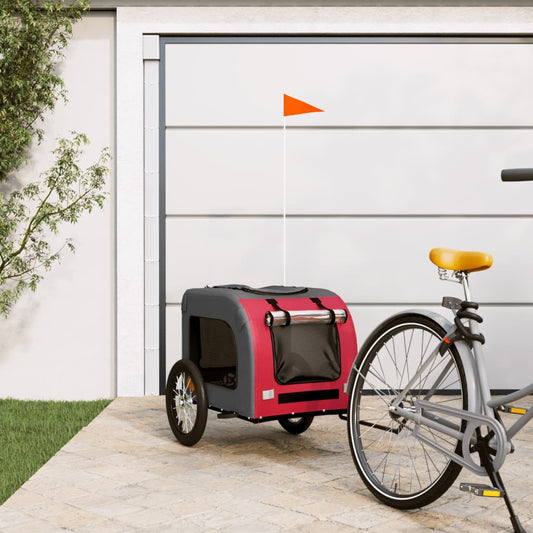 Hondenfietstrailer oxford stof en ijzer rood en grijs