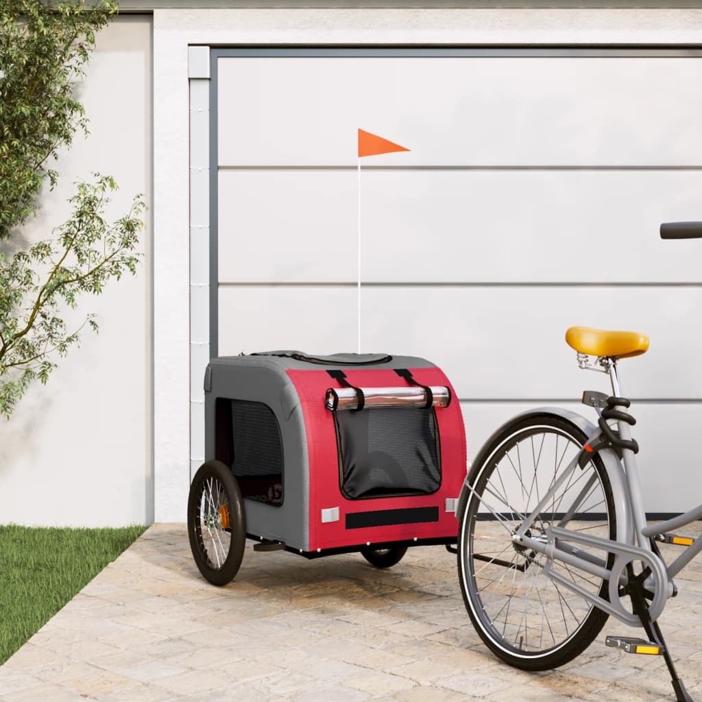 Hondenfietstrailer oxfordstof en ijzer rood en grijs