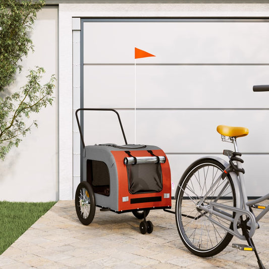 Hondenfietstrailer oxford stof en ijzer oranje en grijs