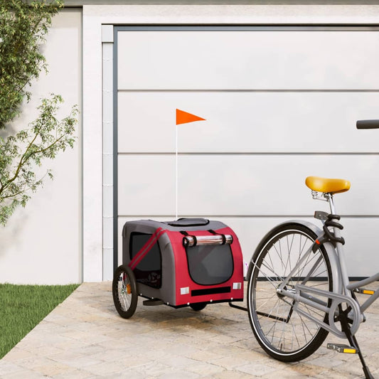 Hondenfietstrailer oxford stof en ijzer rood en grijs