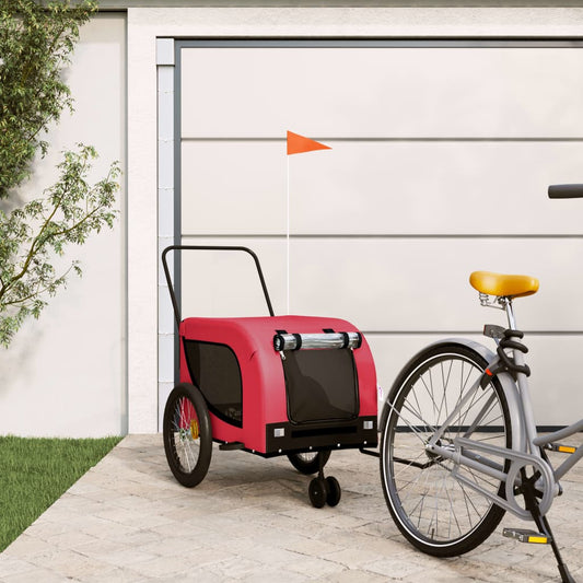 Hondenfietstrailer oxford stof en ijzer rood en zwart