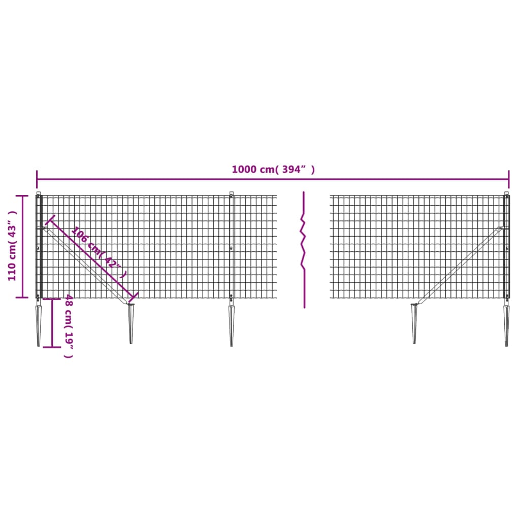 Draadgaashek met grondankers 1,1x10 m groen