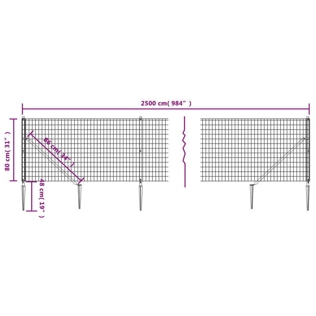 Draadgaashek met grondankers 0,8x25 m groen