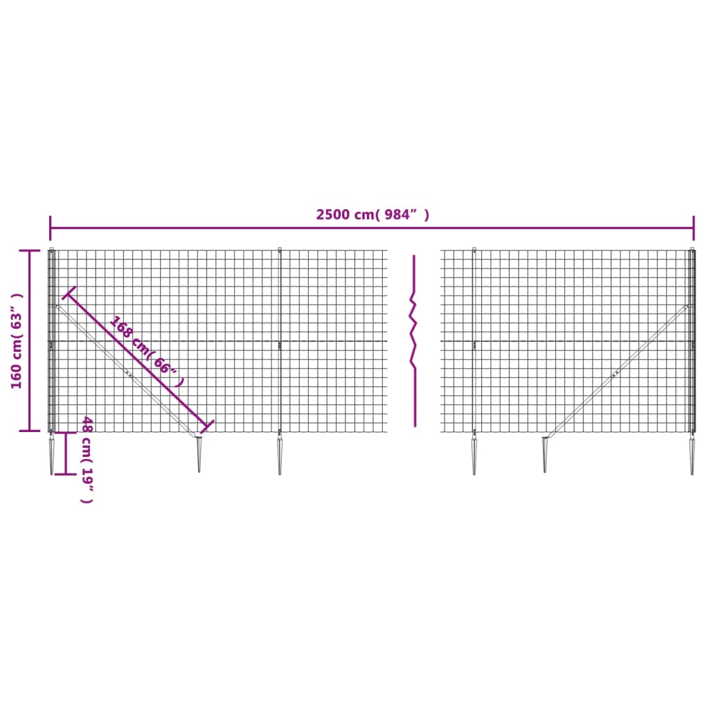 Draadgaashek met grondankers 1,6x25 m antracietkleurig