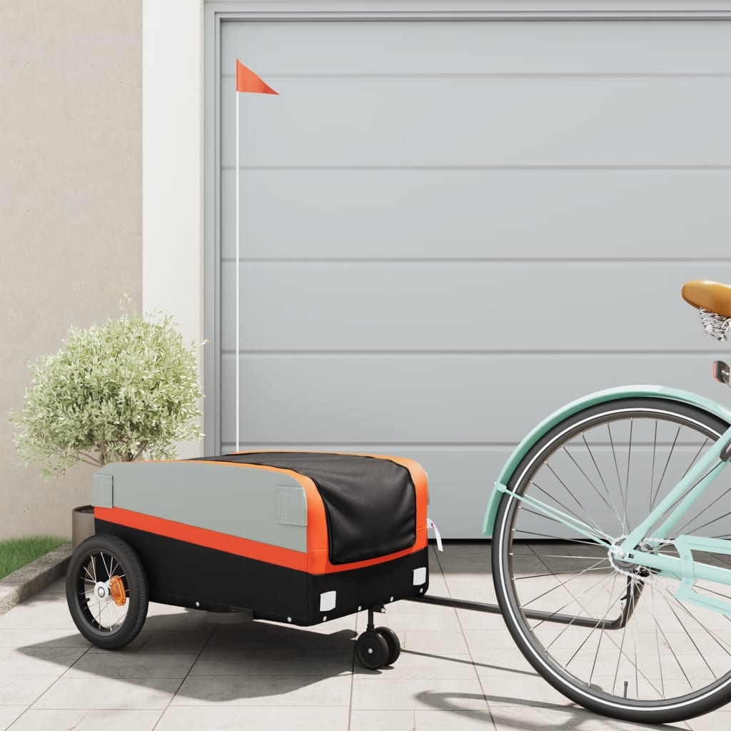 Fietstrailer 30 kg ijzer zwart en oranje