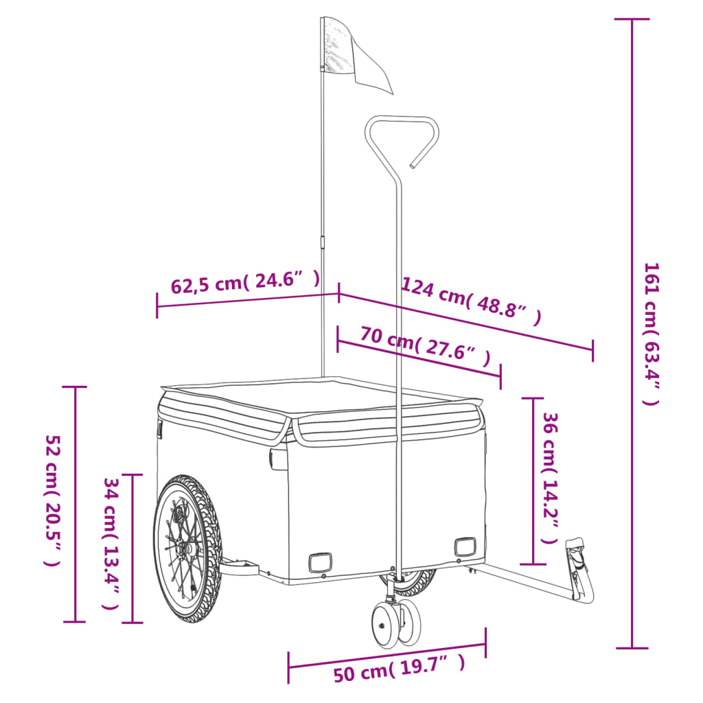 Fietstrailer 45 kg ijzer zwart en rood