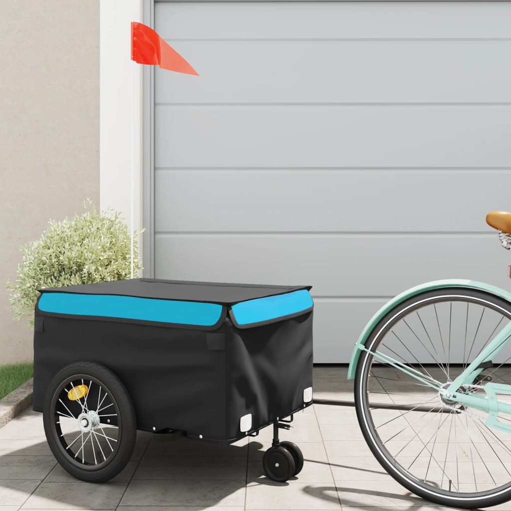 Fietstrailer 45 kg ijzer zwart en blauw