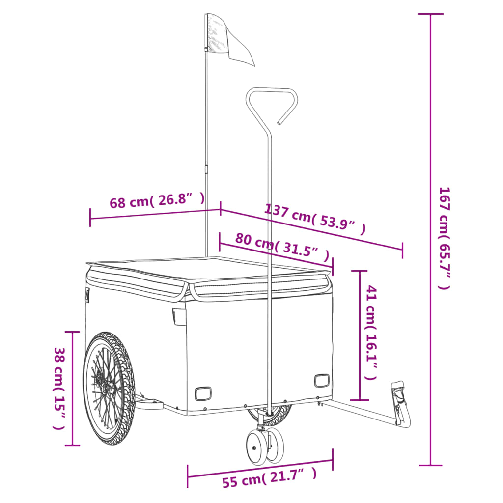 Fietstrailer 45 kg ijzer zwart en grijs