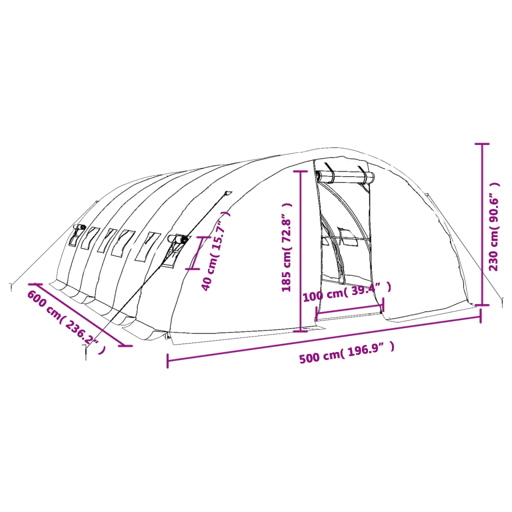 Tuinkas met stalen frame 30 m² 6x5x2,3 m wit