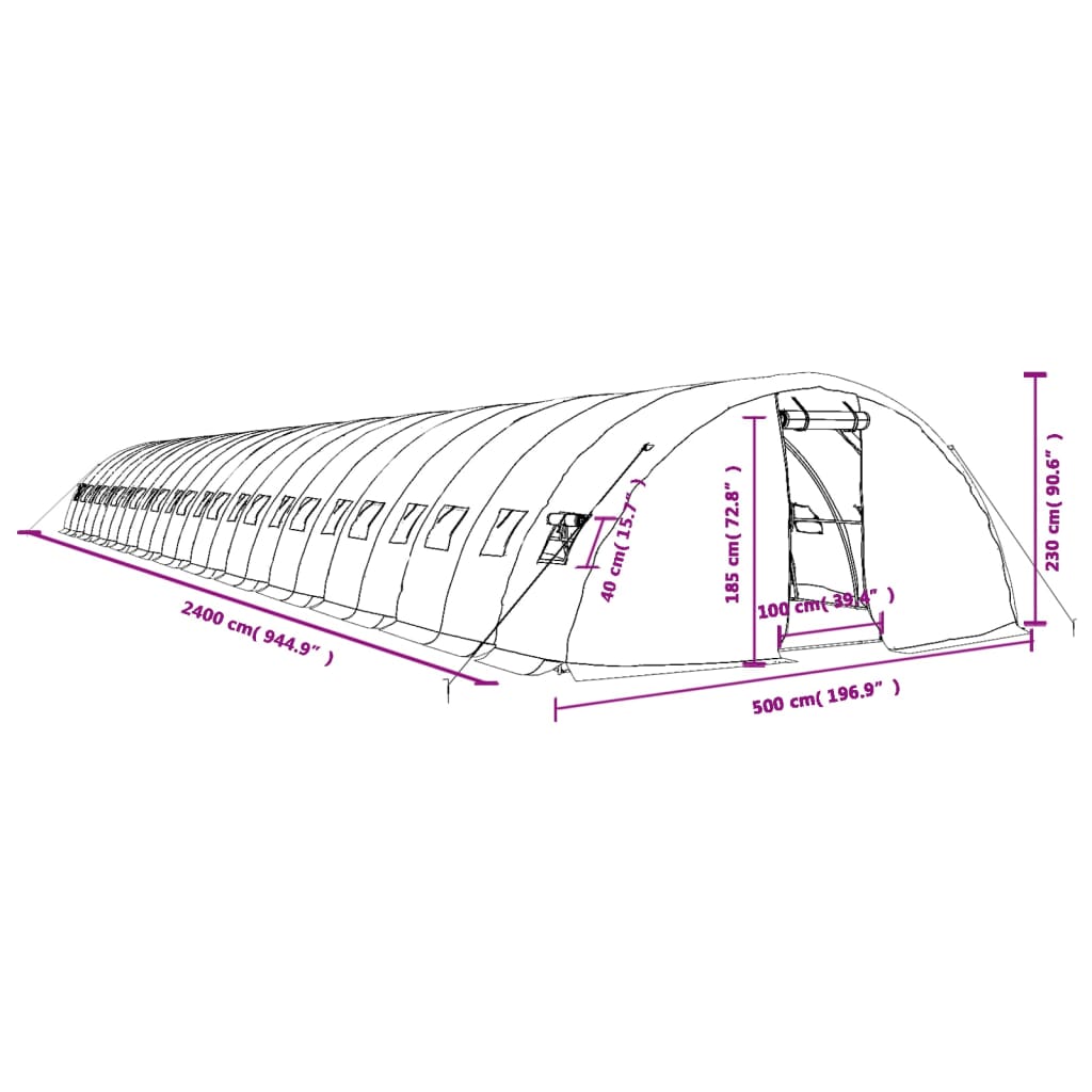 Tuinkas met stalen frame 120 m² 24x5x2,3 m wit