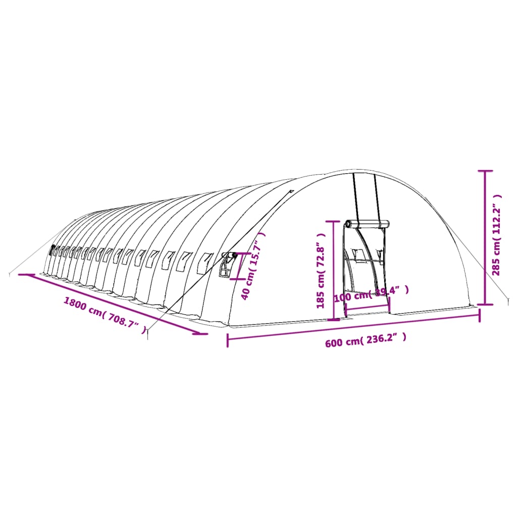 Tuinkas met stalen frame 108 m² 18x6x2,85 m groen