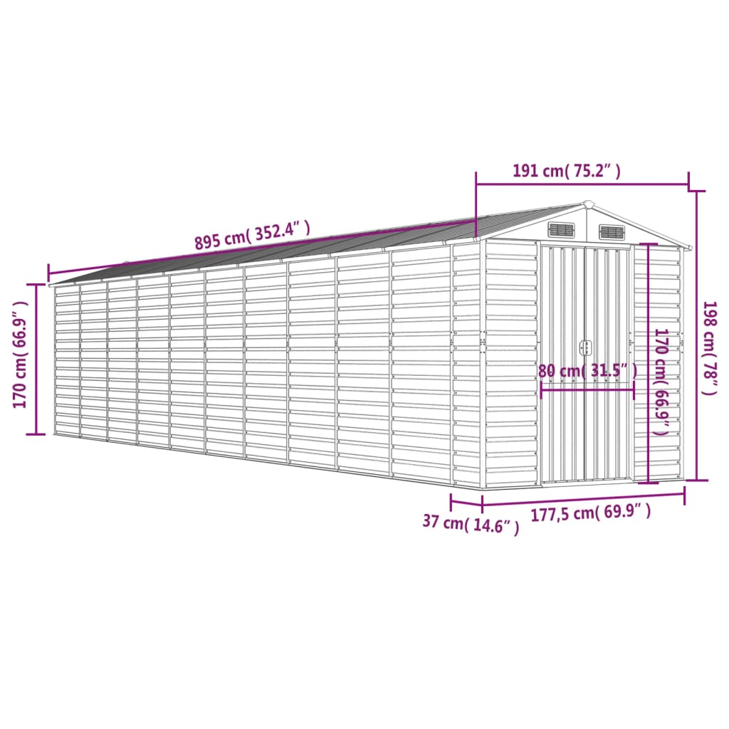 Tuinschuur 191x895x198 cm gegalvaniseerd staal lichtbruin