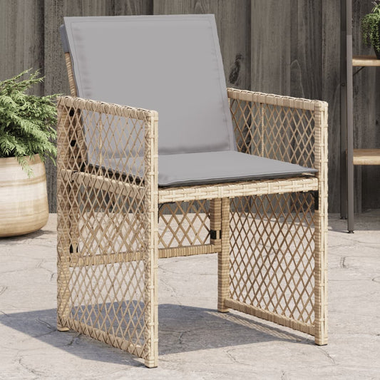 Tuinstoelen 4 st met kussens poly rattan gemengd beige