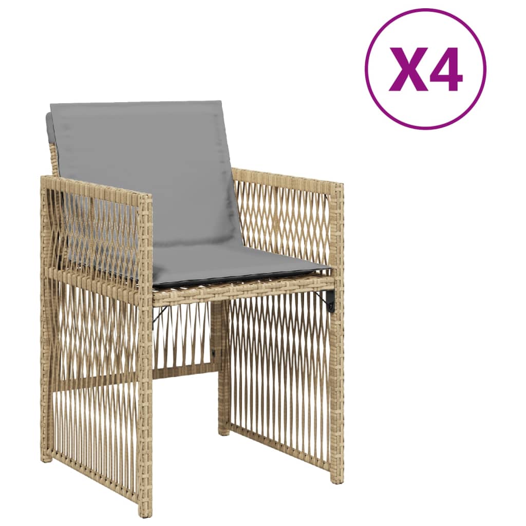 Tuinstoelen 4 st met kussens poly rattan gemengd beige