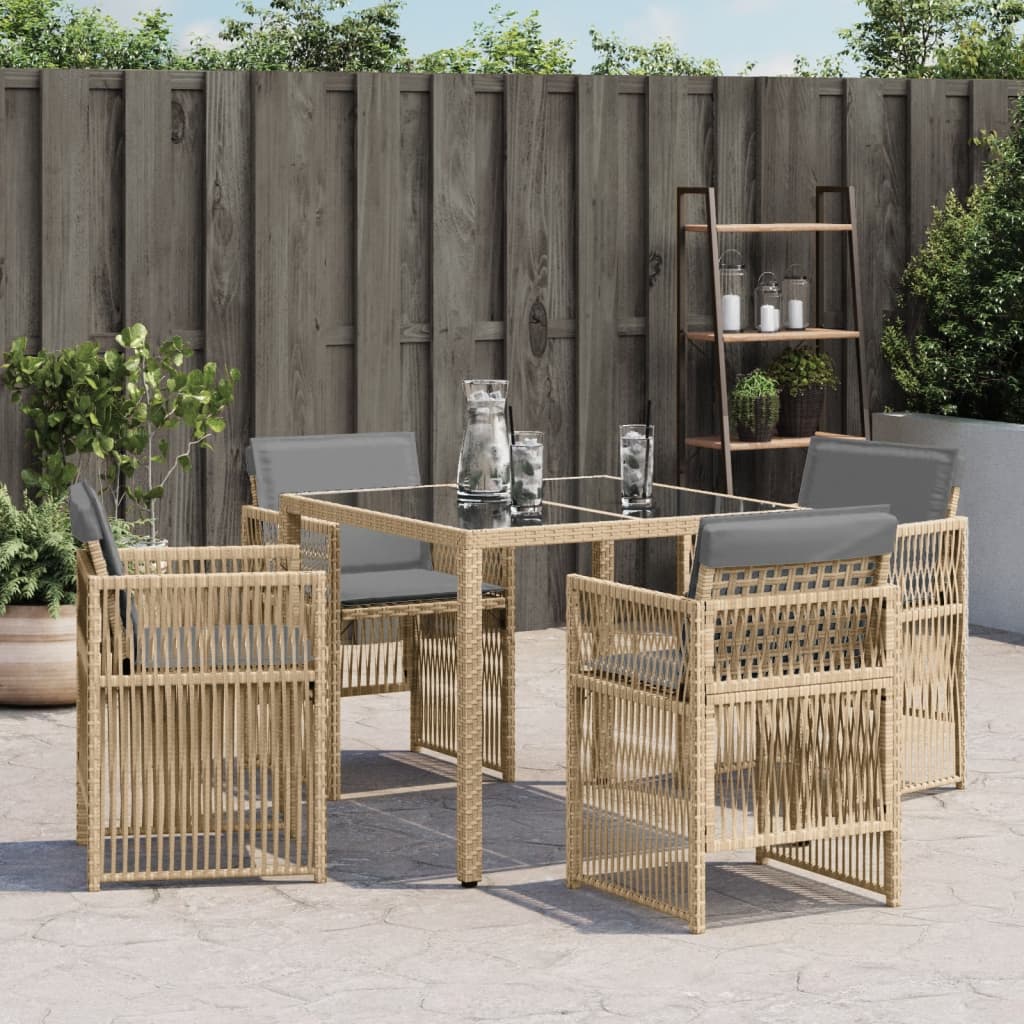 Tuinstoelen 4 st met kussens poly rattan gemengd beige