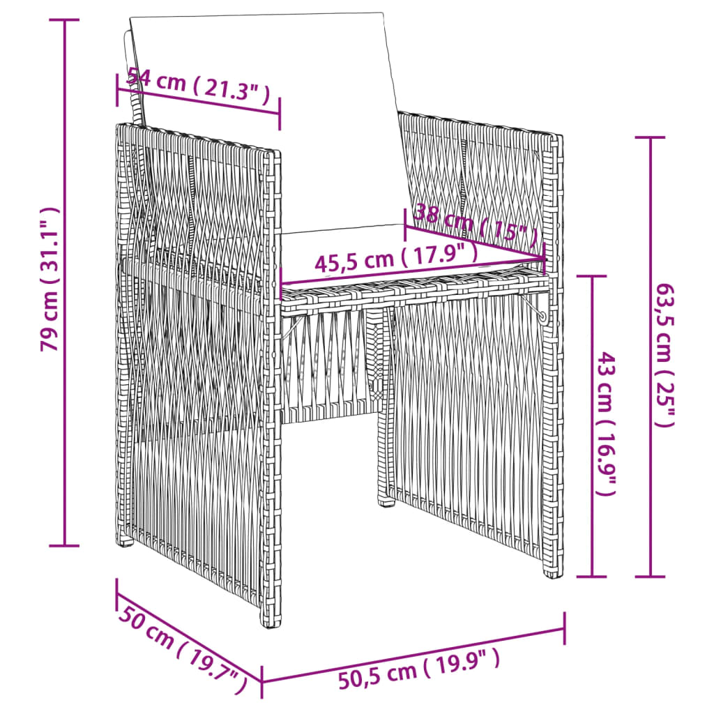 Tuinstoelen 4 st met kussens poly rattan gemengd beige