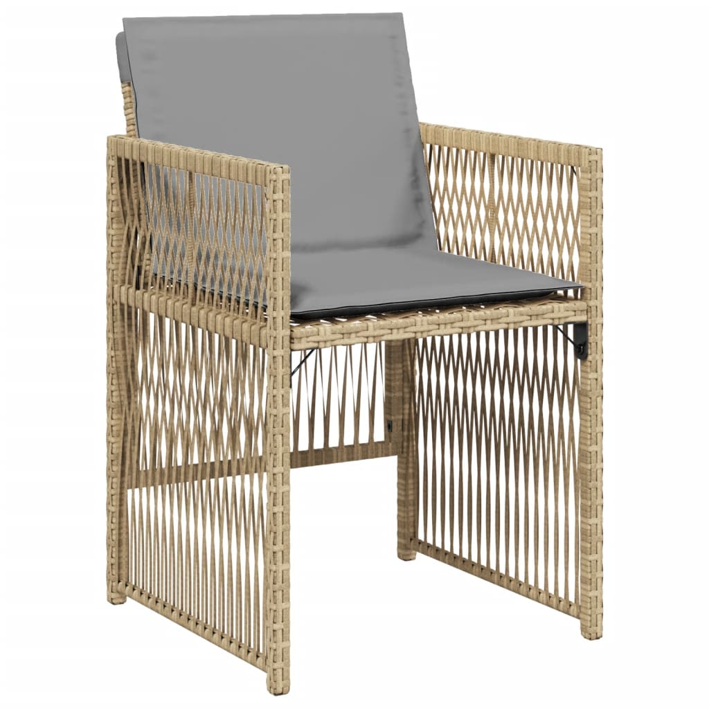 Tuinstoelen 4 st met kussens poly rattan gemengd beige