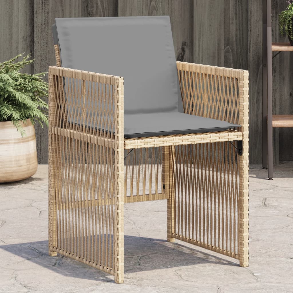 Tuinstoelen 4 st met kussens poly rattan gemengd beige