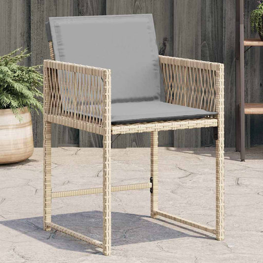 Tuinstoelen 4 st met kussens poly rattan gemengd beige