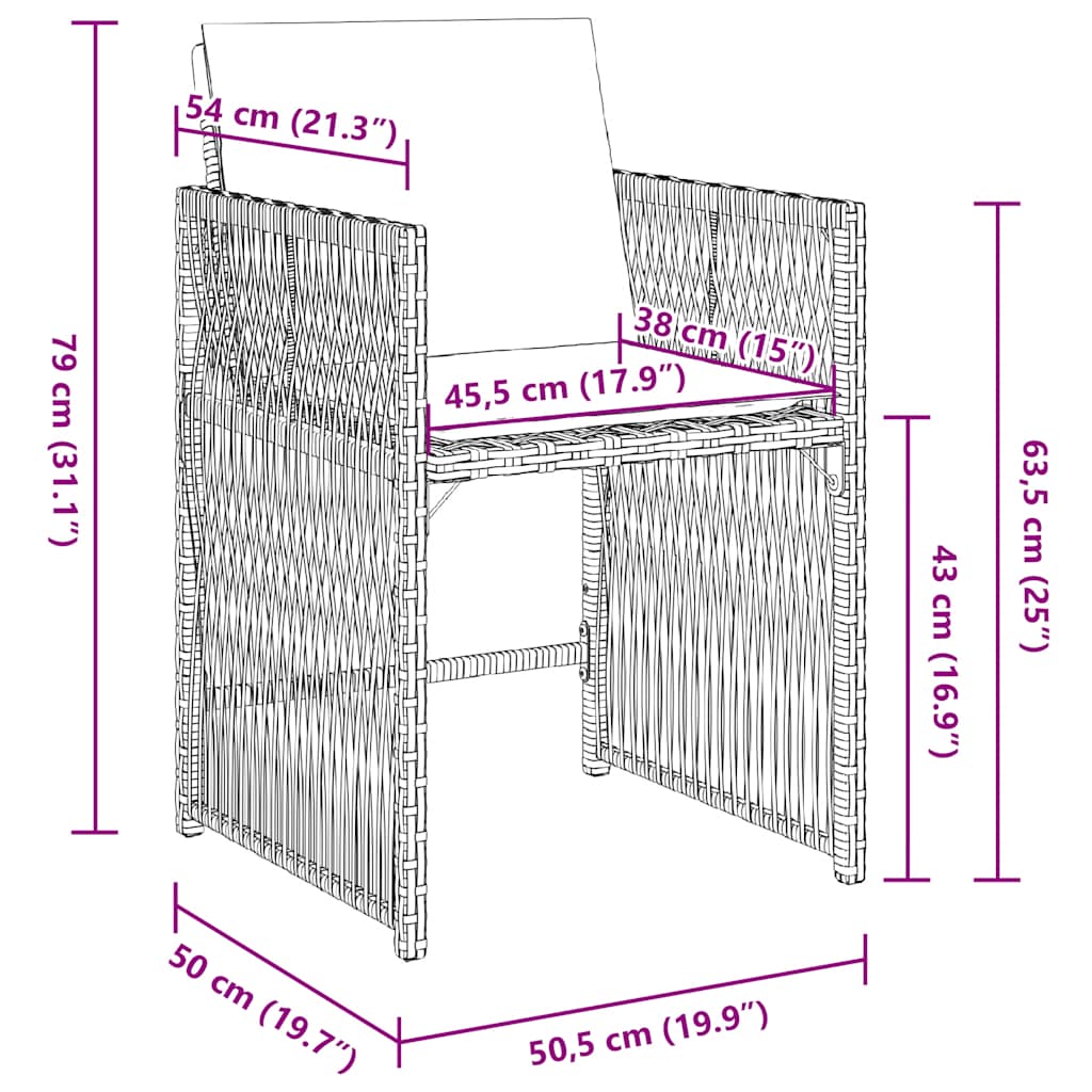 Tuinstoelen 4 st met kussens poly rattan gemengd beige