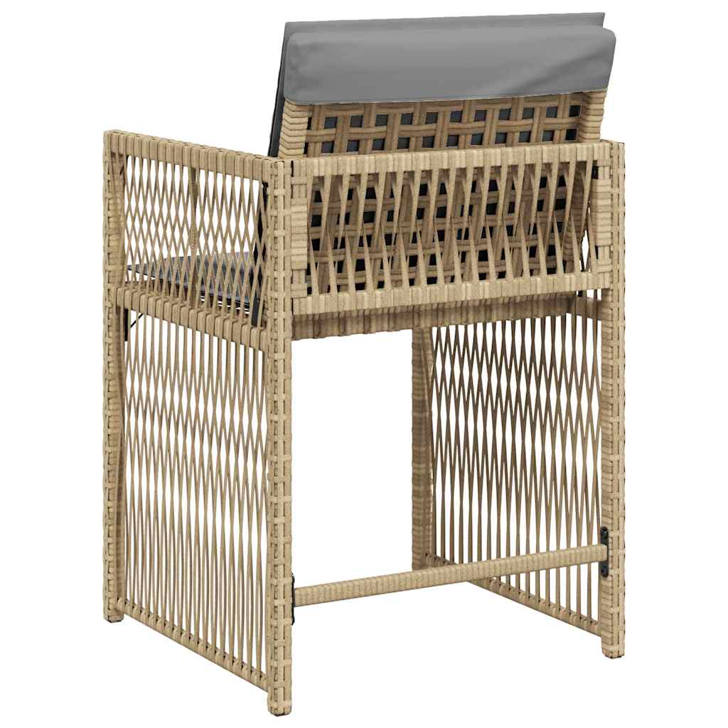 Tuinstoelen 4 st met kussens poly rattan gemengd beige