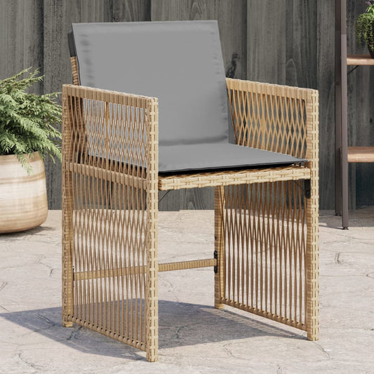 Tuinstoelen 4 st met kussens poly rattan gemengd beige